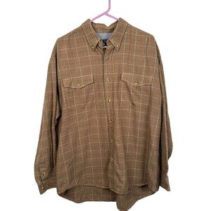 Roper, tan checkered with cream and red accents, button down collar shirt, size